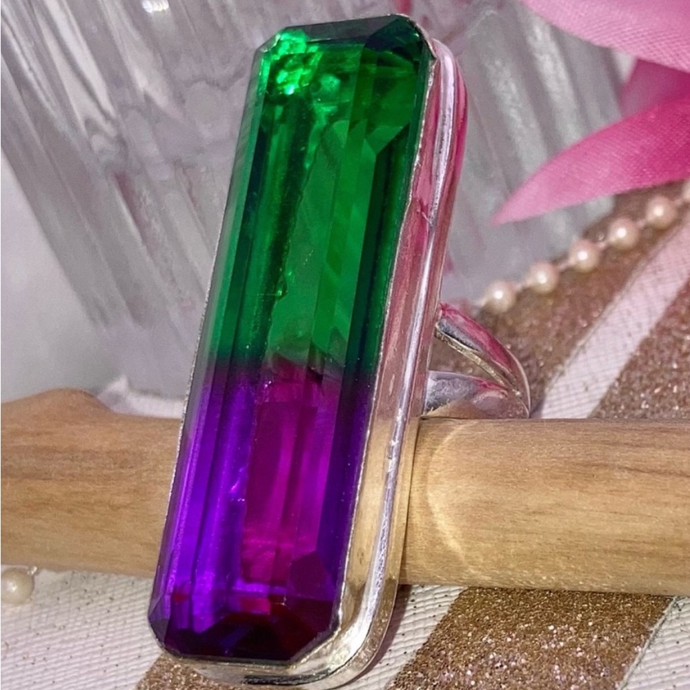 Bi Color Simulated Tourmaline Chunky Ring